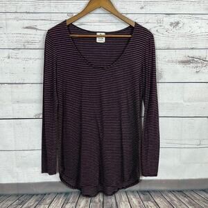 Evereve Michael Stars Tee Shirt Top Womens XS Purple Stripe Boxy Minimalist